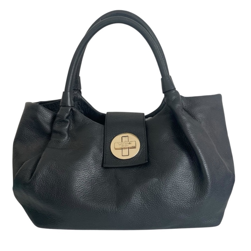kate spade Black Leather Top-Handle Satchel with Gold Turnlock